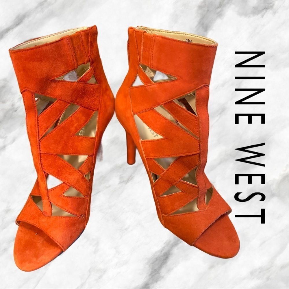 Nine West Delfina Red Leather Gladiator Heels 5.5